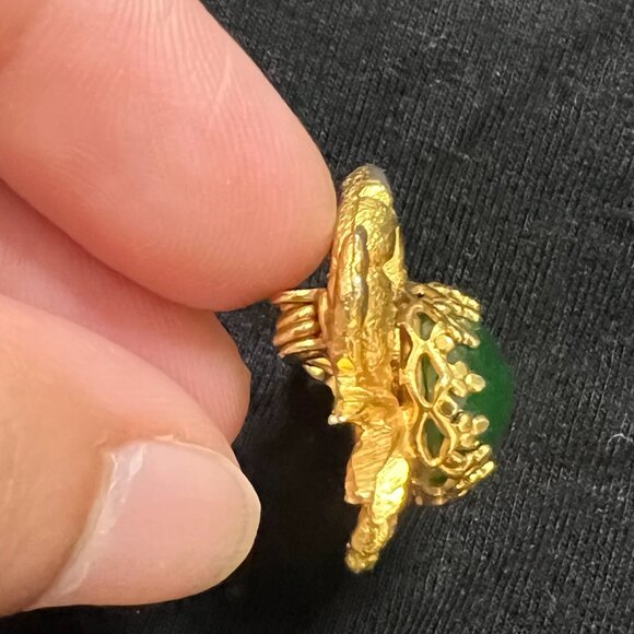 Vintage Crab Brooch Gold Tone Green Cabochon Cancer Zodiac Pin Costume Jewelry - Picture 6 of 11